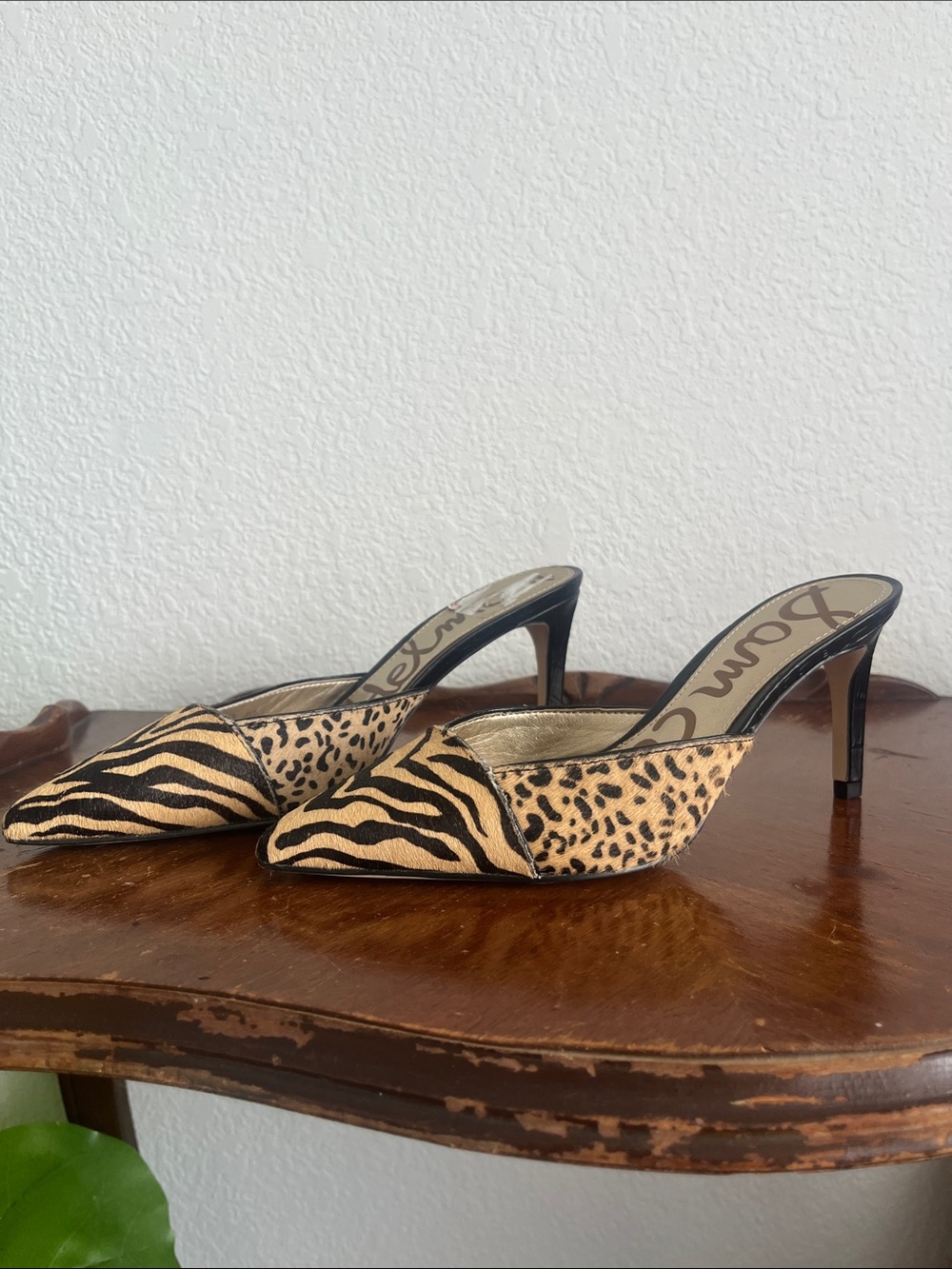 Sam Edelman Animal Print Pony Hair Pointed Toe Mule Heels